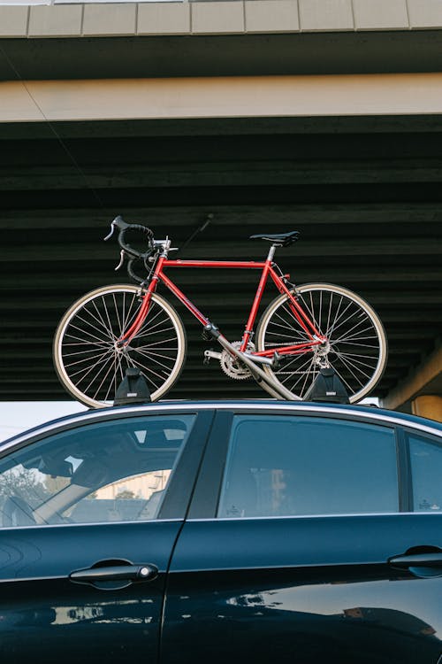 Free A Bike on the Roof Rack of a Car Stock Photo