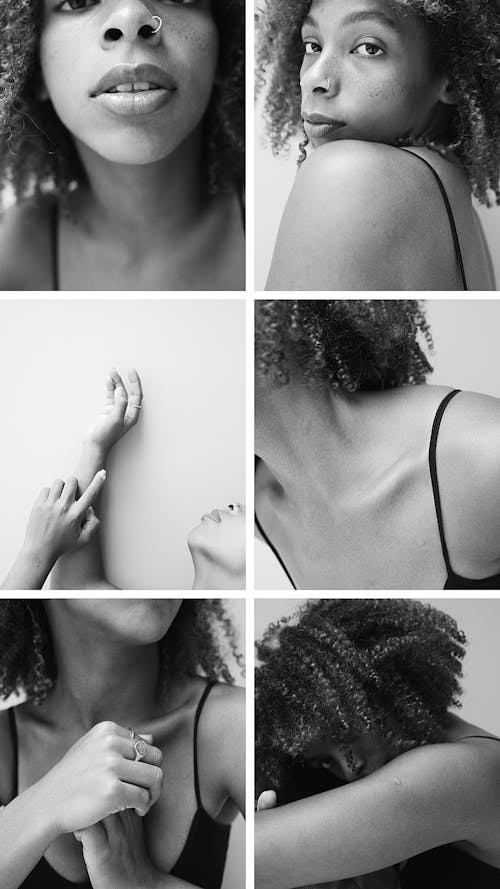 
Grayscale Photos of a Woman with Curly Hair