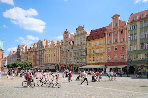 Pastel Coloured Old Town and Blue Sky