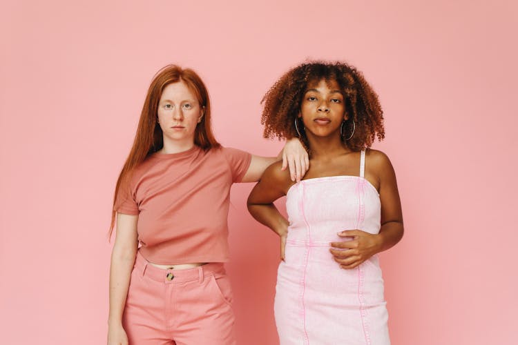 Fashionable Women In Pink Outfit