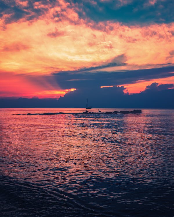 Seascape at sunset time in evening