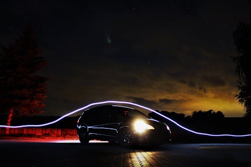 ブラックカー, ライトペインティング, 光線の無料の写真素材