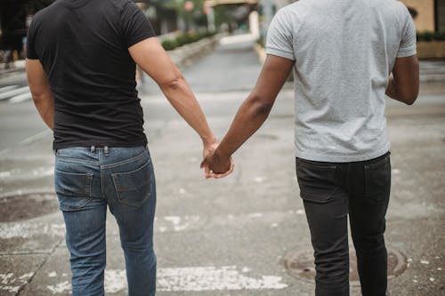 Back View Shot of Men Holding Each Others Hands