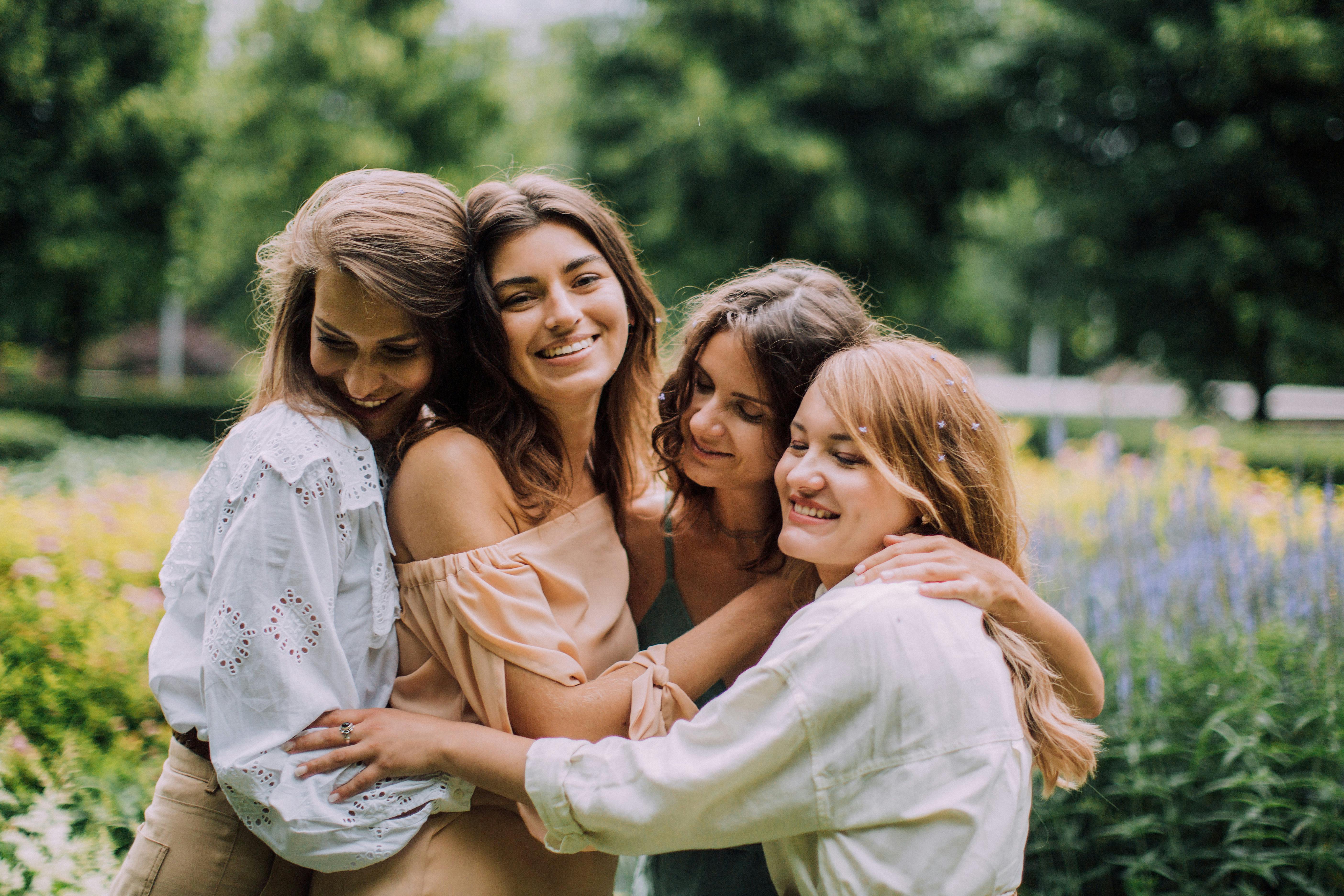 group of friends hugging