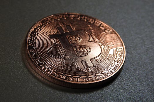High-resolution close-up of a copper Bitcoin coin symbolizing digital currency and investment.