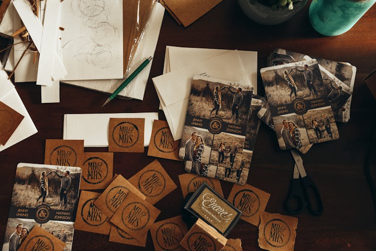 Photographs On The Wooden Table