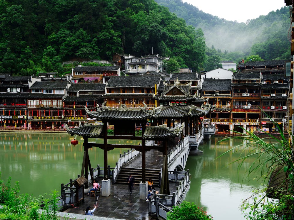 Free Brown Wooden Bridge over the River Stock Photo