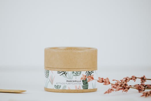 Minimalist photo of an eco-friendly skincare product with decorative label.