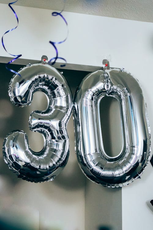Free Close-Up Shot of Silver Number Balloons Stock Photo
