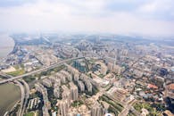 Aerial view of megapolis with skyscrapers