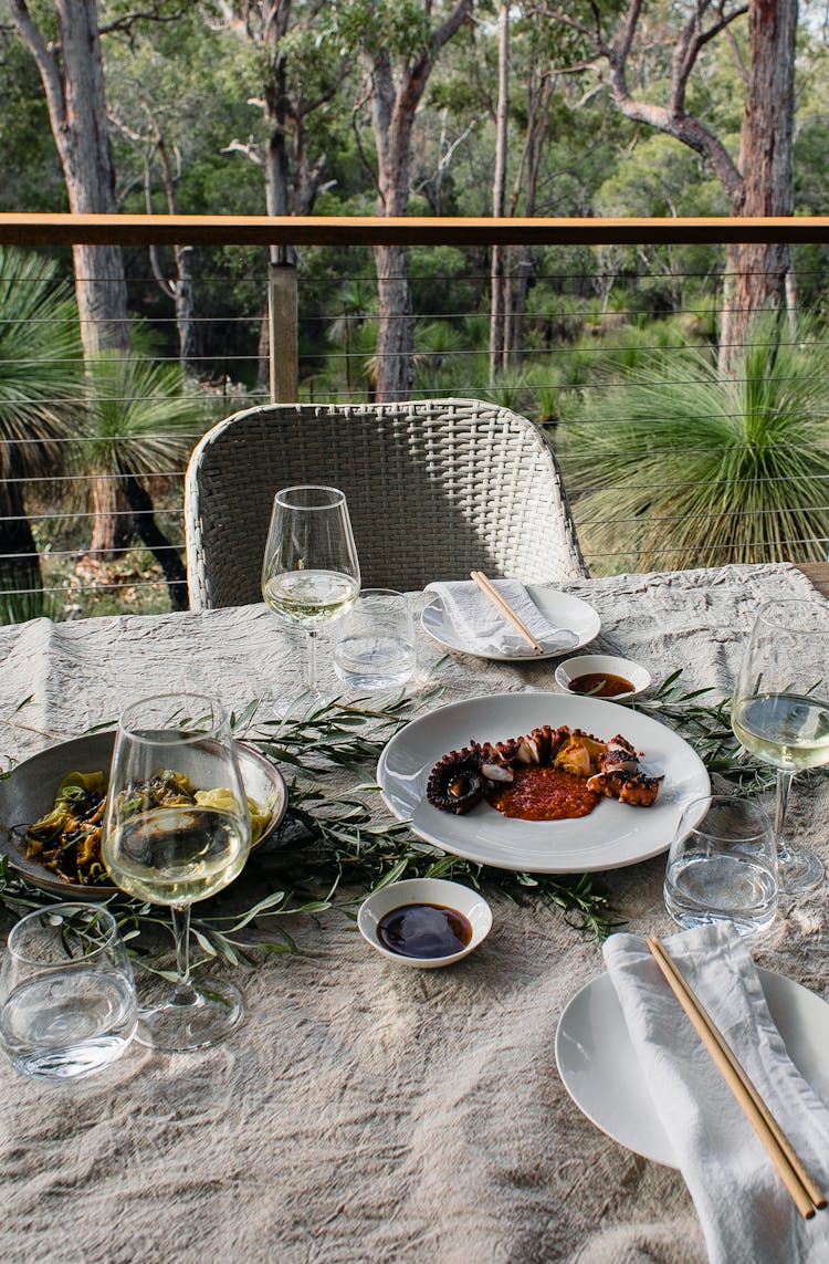 Table Served With Food And Wine