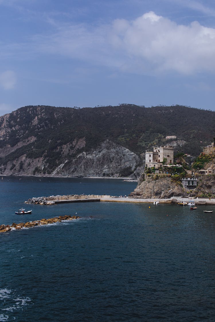 Rocky Coast Near Rippling Sea Water