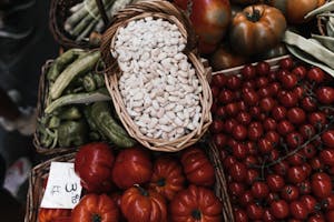 Assorted vegetables on market counter
