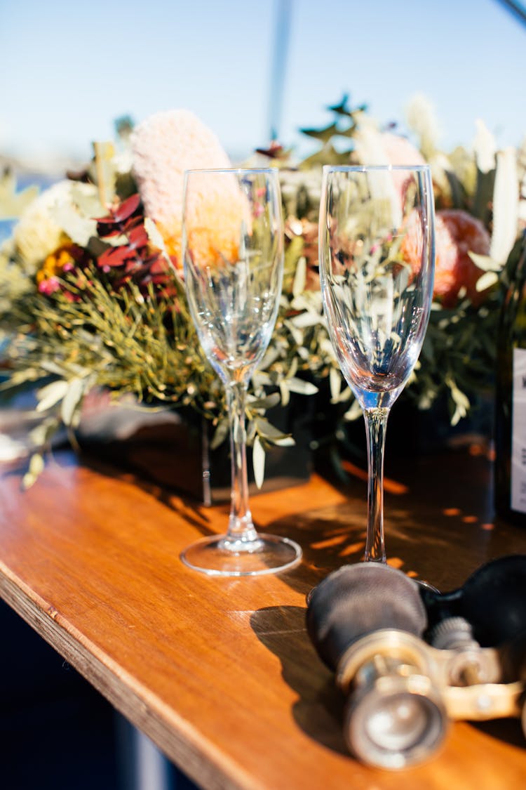 Empty Crystal Wineglasses On Banquet Table