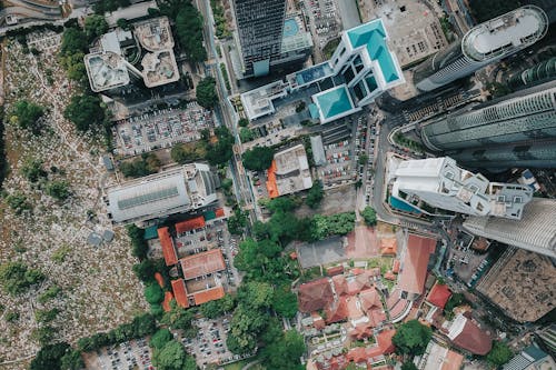 Aerial view of metropolis towers in downtown