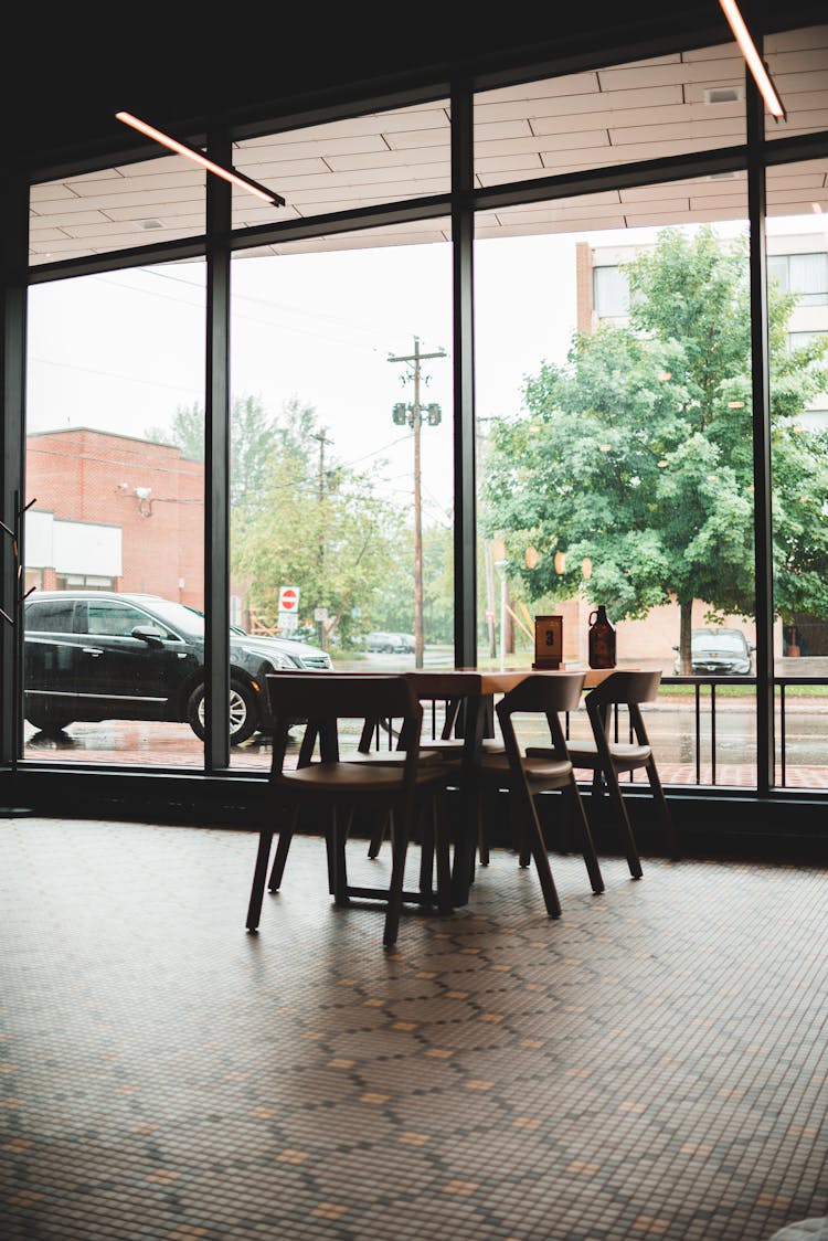 Interior Of Modern Cafe With Panoramic Windows