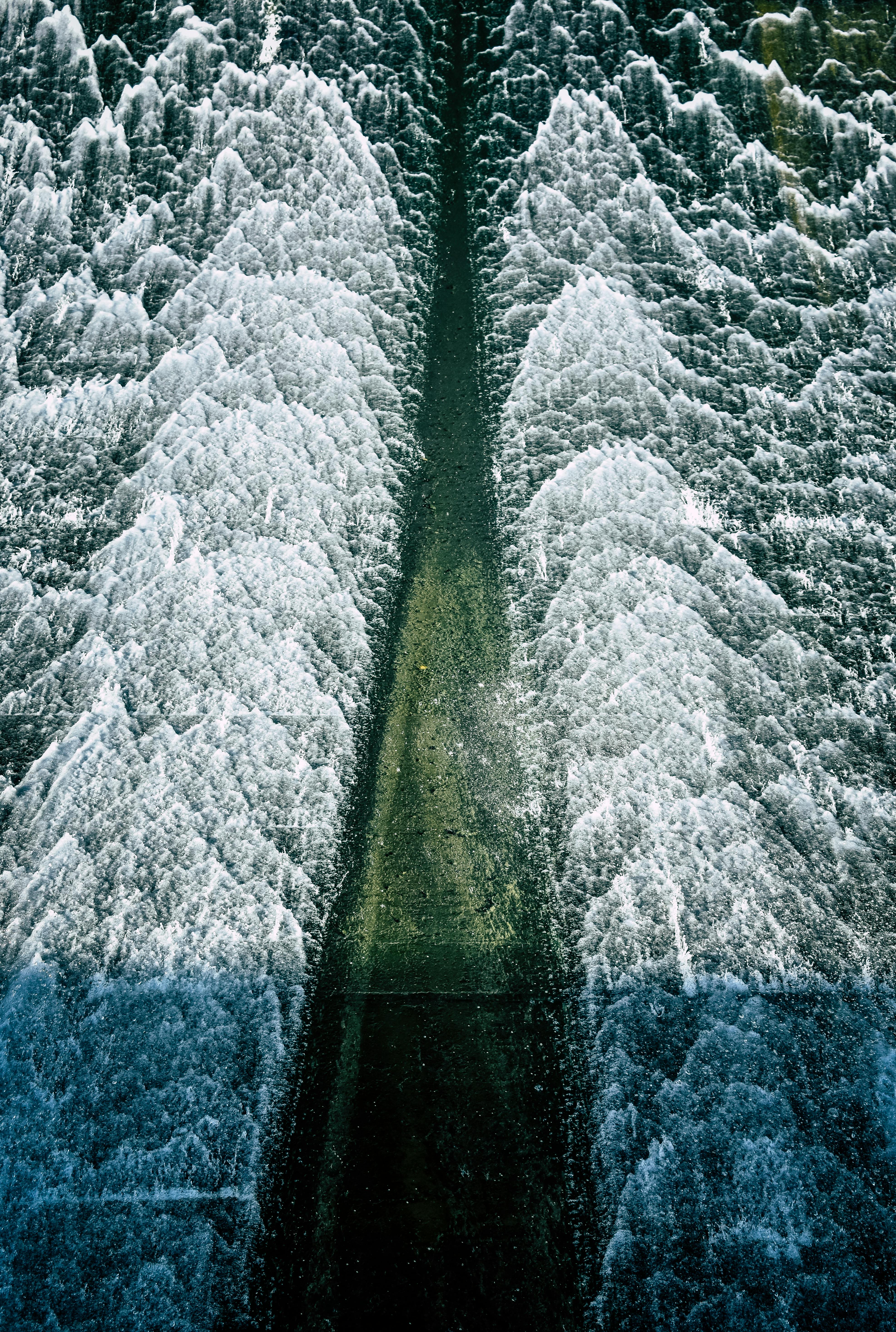 powerful stream of foamy water in nature