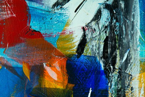 Free Colorful abstract painting featuring bold brush strokes in a modern artistic style. Stock Photo