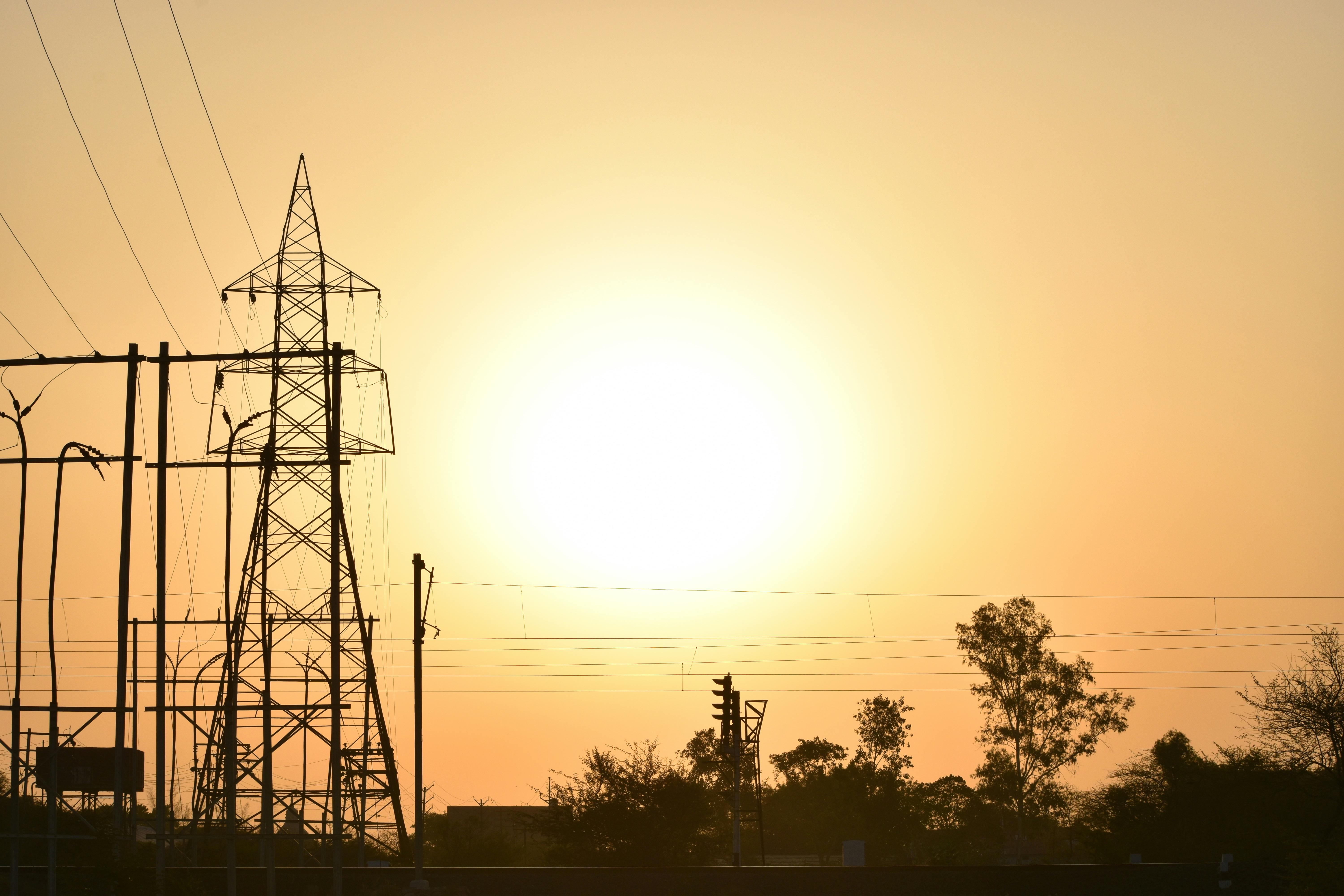 Free stock photo of early sunrise, electric lines, electric towers