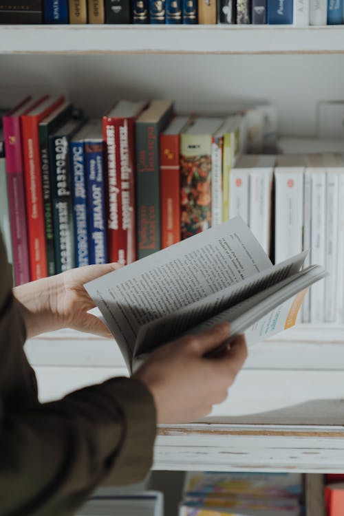 Free Person Holding a Book in a Room Stock Photo