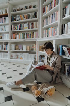 一位女士正在一家古色古香的书店里享受平静的阅读时光