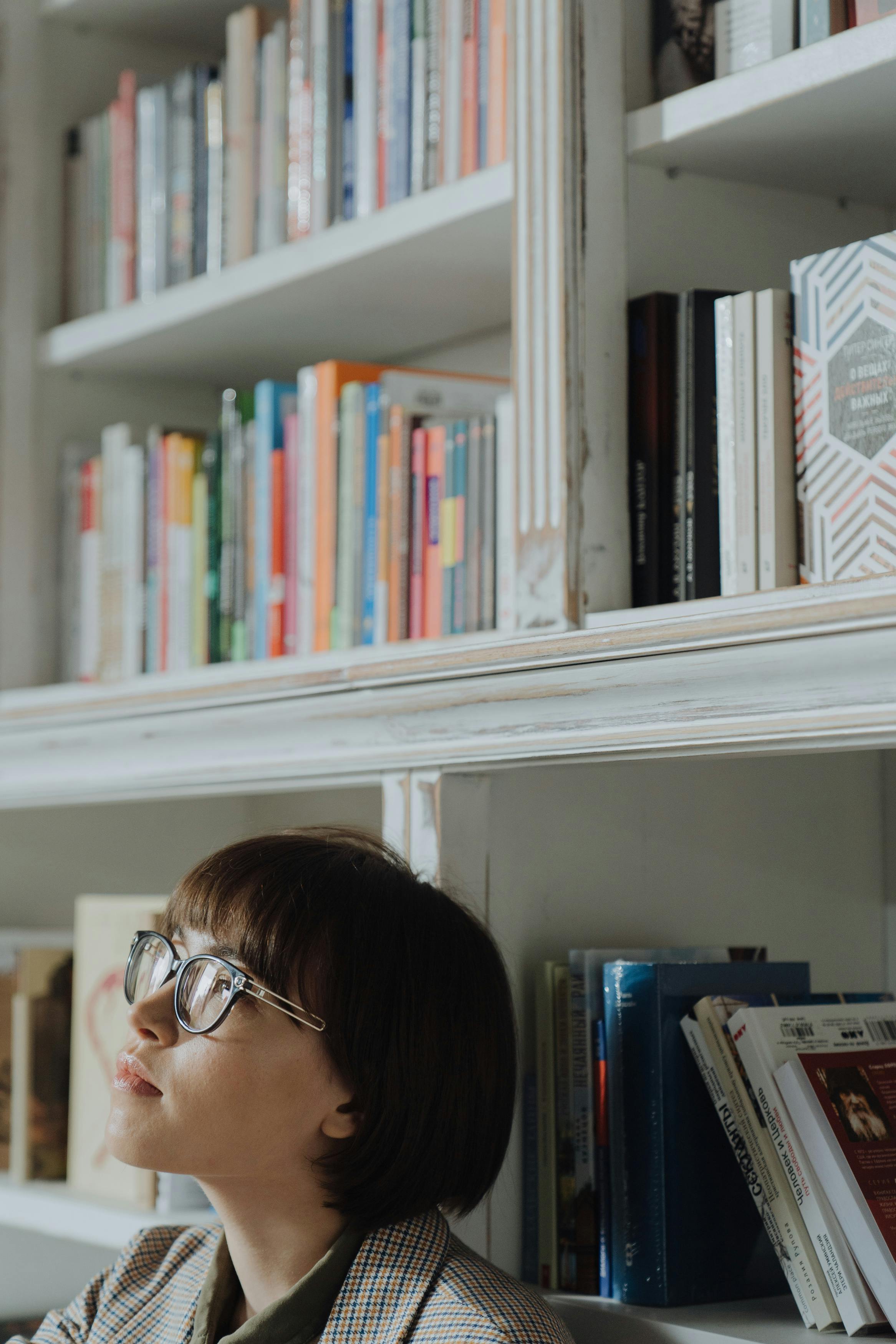 woman in black framed eyeglasses