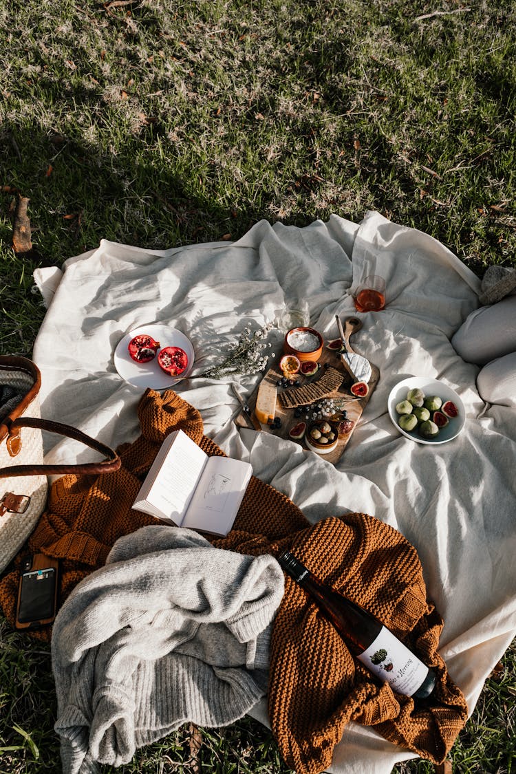 Picnic Set On White Blanket 