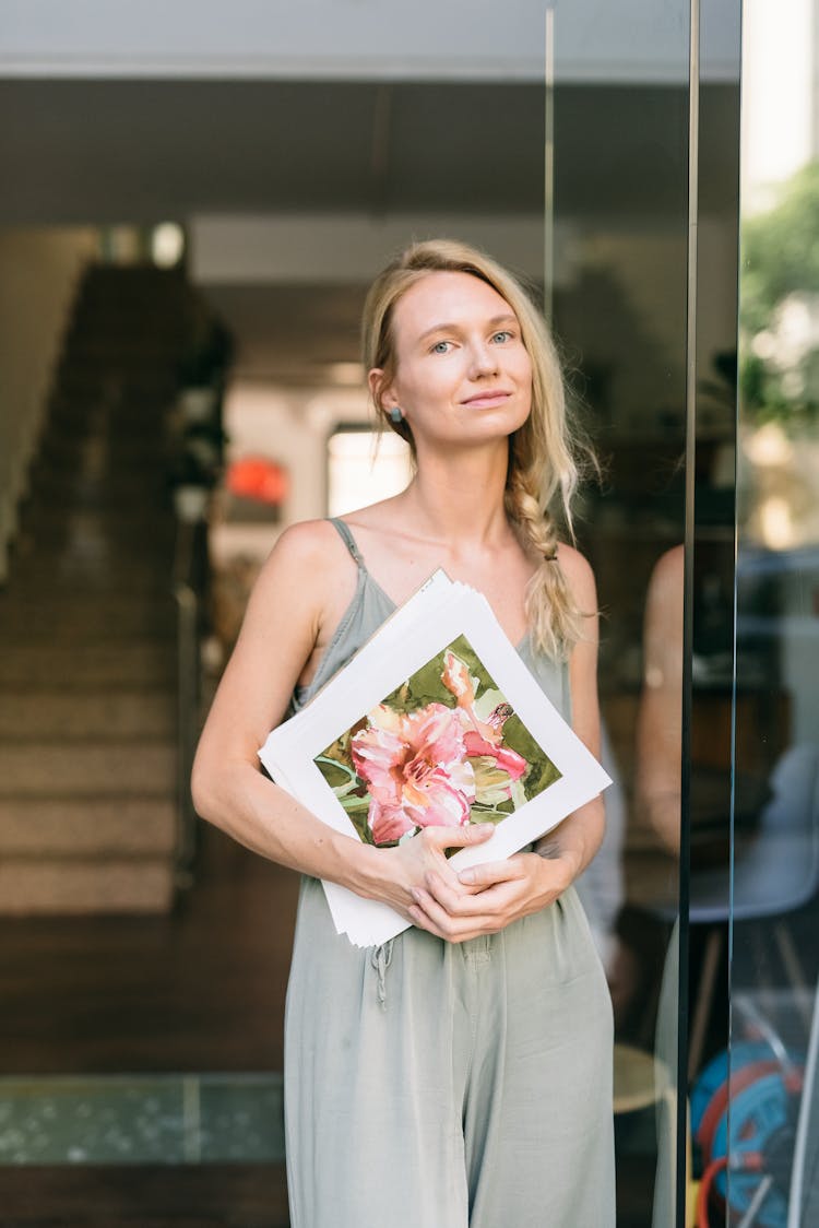 Woman Holding Pink Flower Picture