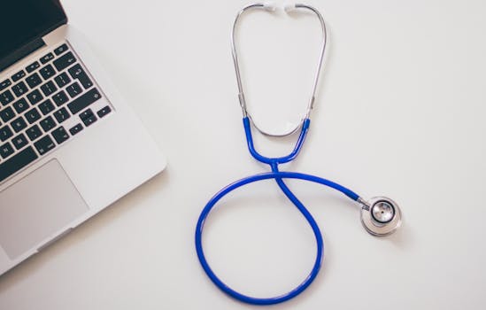 Free stock photo of desk, laptop, computer, stethoscope