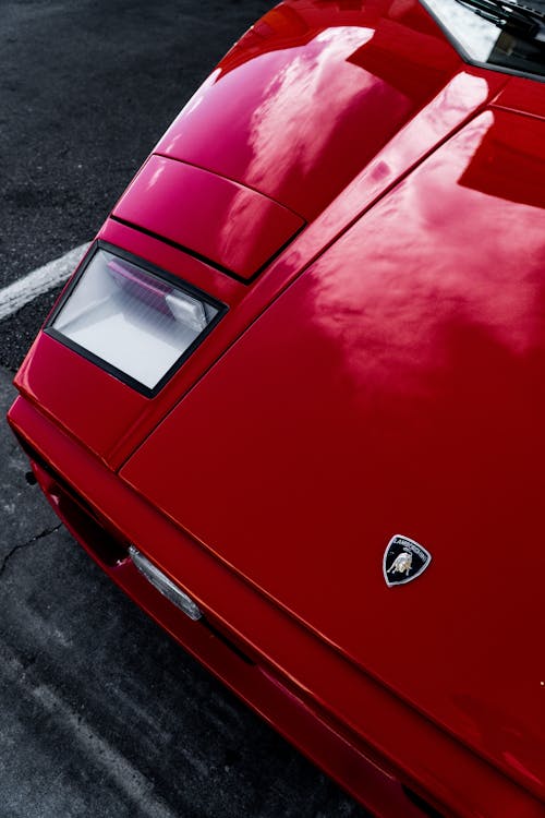 Red Hood of a Lamborghini Sports Car