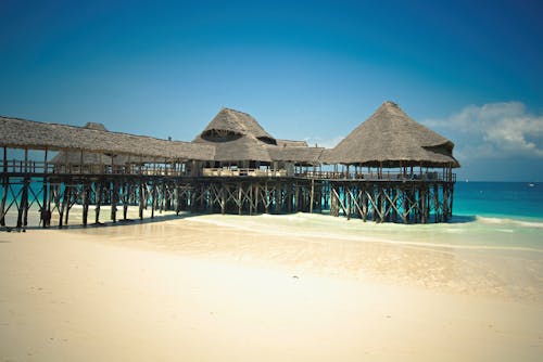 Brown Wooden Beach House on Beach Front