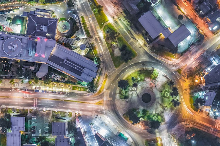 Top View Of A Traffic Circle