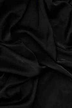 Rippled black textile with smooth texture, perfect for background use.
