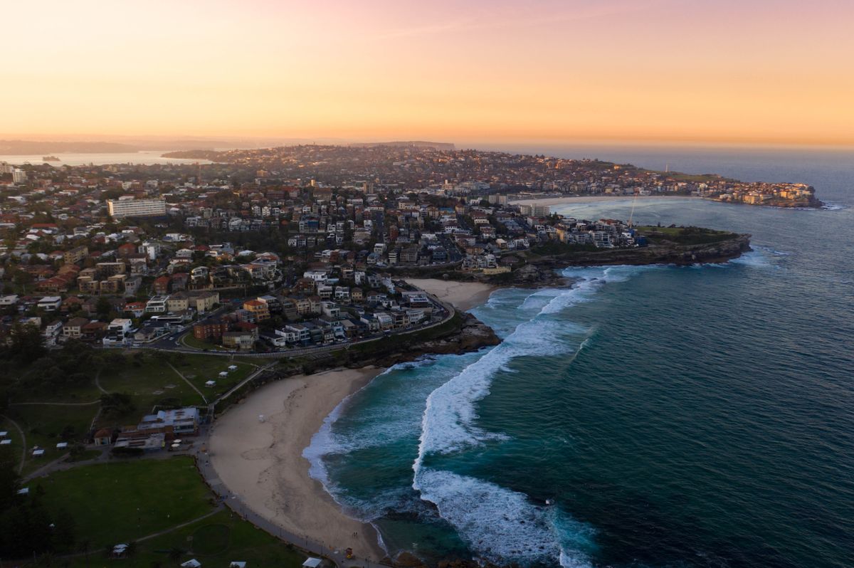 Bronte Beach and the surrounding Sydney coastline at dusk