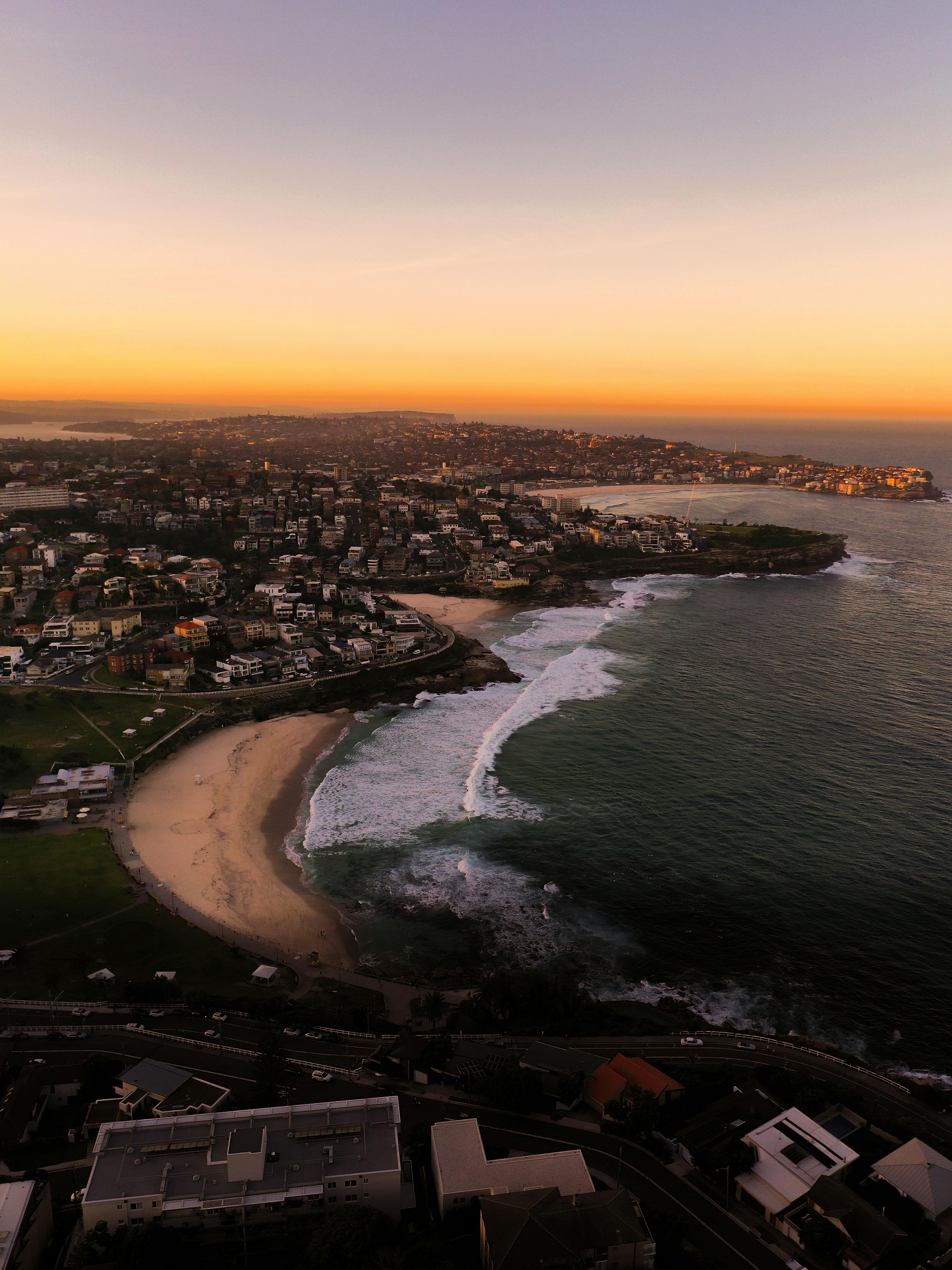 aerial view of the bronte shoreline in australia