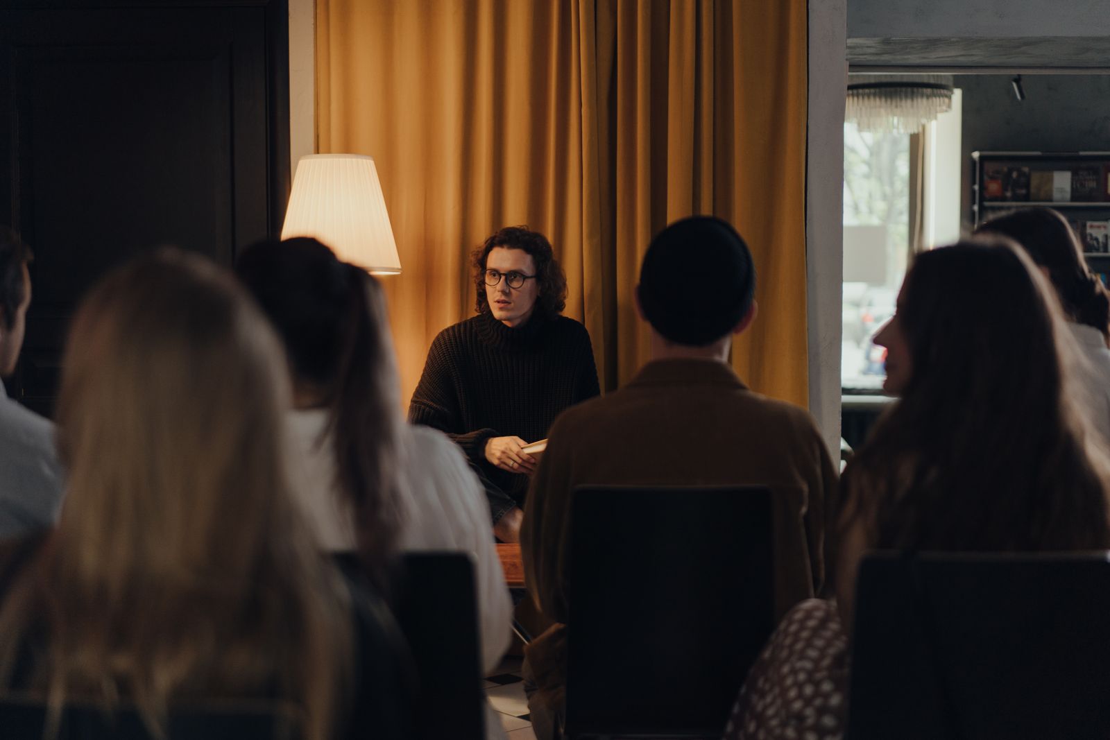 Audience gathered for a literary conversation