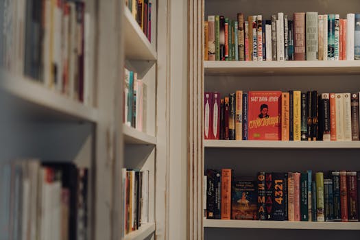 书店的书架上，色彩缤纷的书籍整齐排列，营造出温馨的氛围
