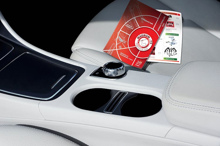 Modern Car Salon With Colorful Booklets