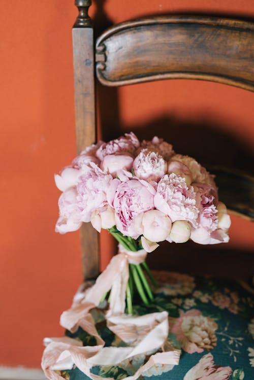 Pink Bouquet of Flowers on a Chair