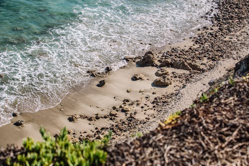 Brown Fine Sand Beside Blue Body of Water During Daytime