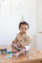 Little Boy in Birthday Cap Crying 