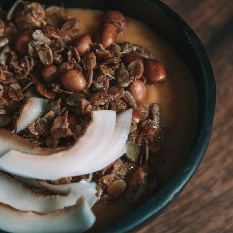 Thai Coconut Milk Panna Cotta with Toasted Coconut and Peanut Granola