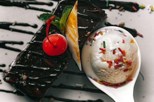 Ice Cream Beside A Brownie