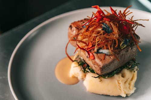 Cooked Food On A Ceramic Plate