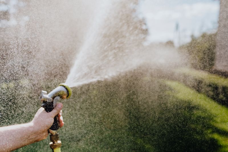Sprinkler keeping a maintained lawn green