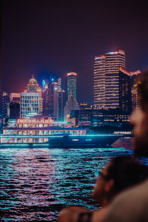 Illuminated Buildings in a City at Night