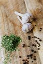 White Garlic on Brown Wooden Table