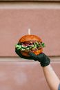 Person Holding Burger With Lettuce and Tomato