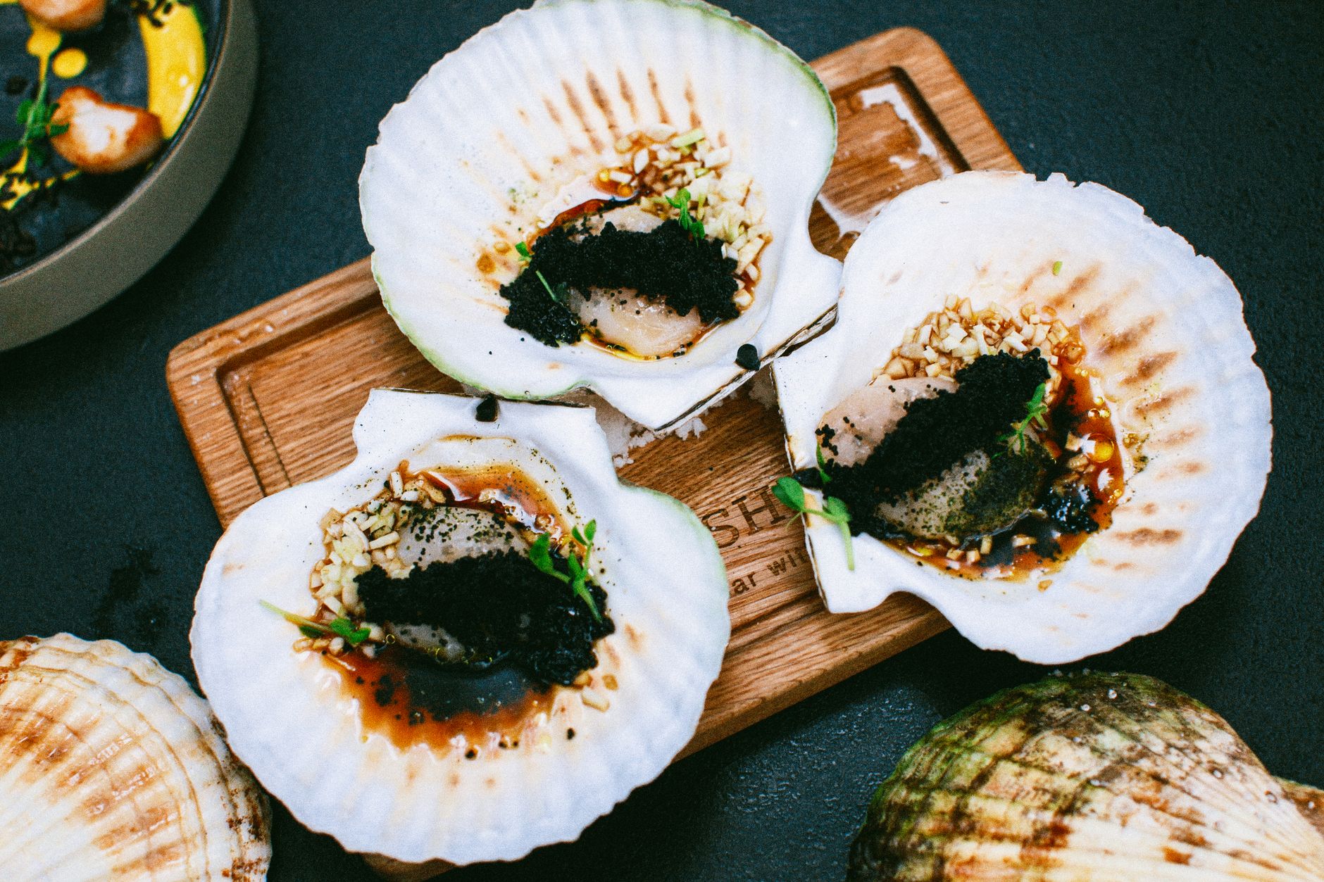Nantucket Bay Scallops in Tequila Citrus and Chile Dressing served in seashells