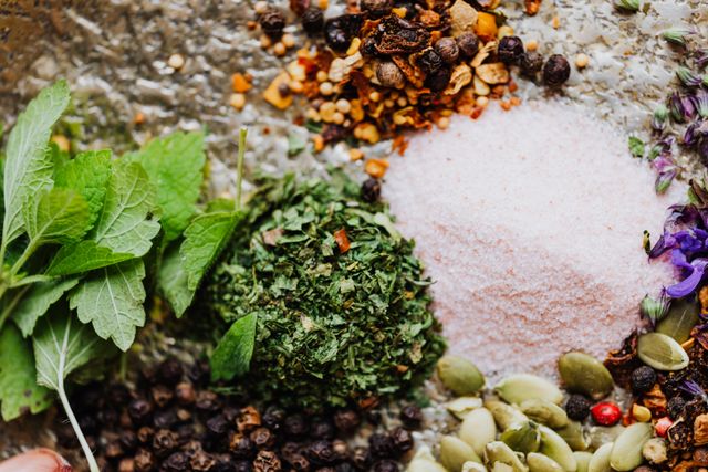 Various herbs and spices used in Ayurveda wellness treatments